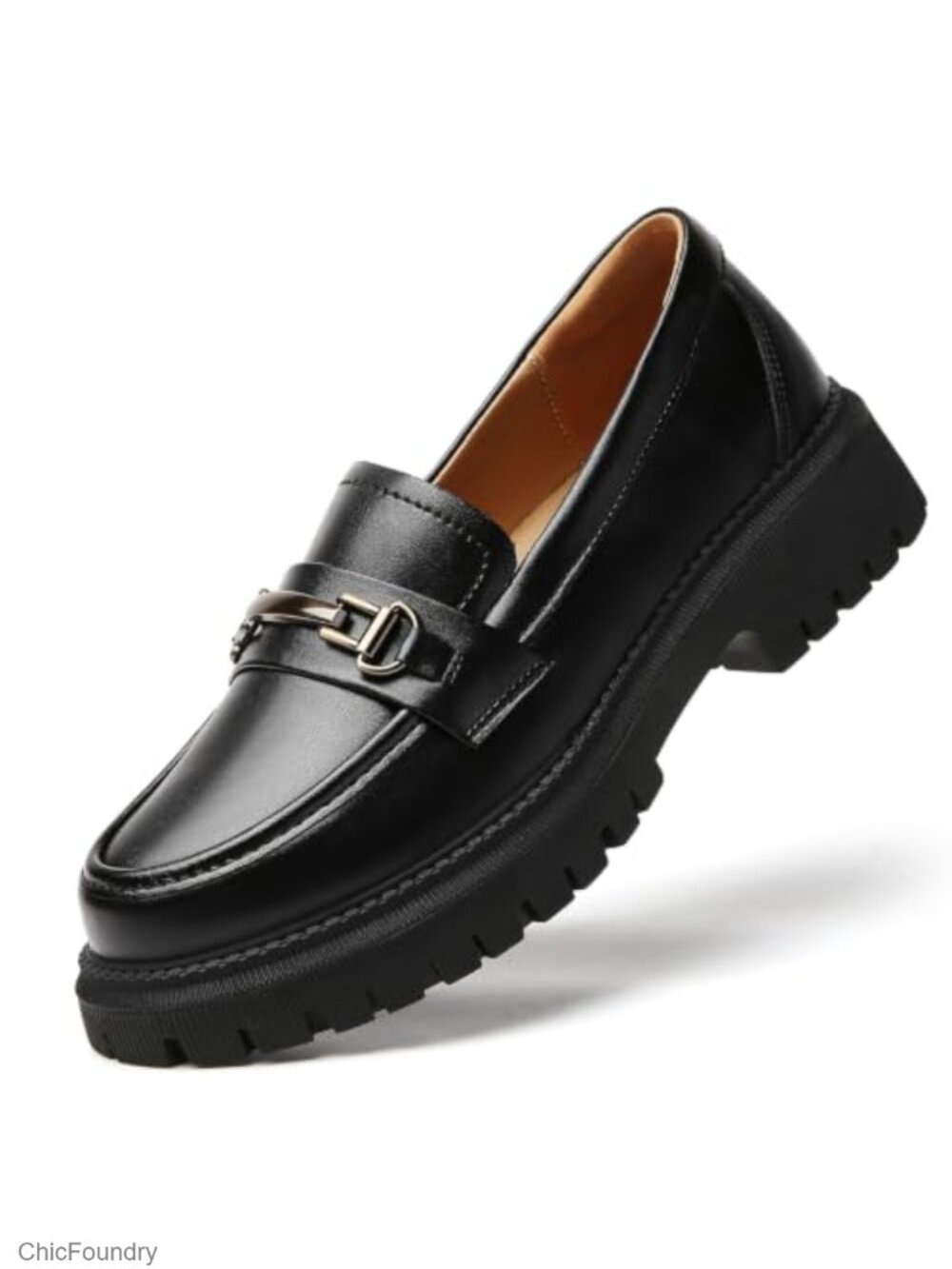 Women Leather Slip On Loafers Comfortable Low Heel Work Casual Shoes Metal